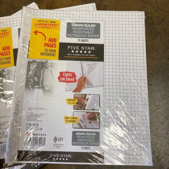 Five Star GRAPH RULED REINFORCED INSERTABLE NOTEBOOK PAPER 5 packs - Picture 2 of 5